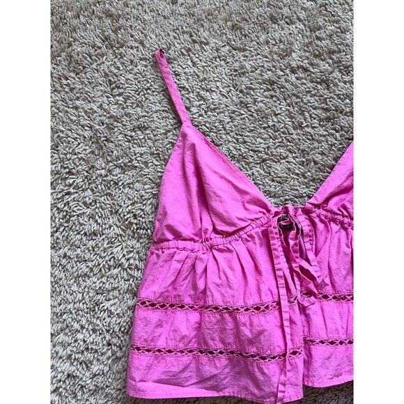 Zara Poplin Ruffled Crop Top in Pink Size SMALL - Picture 2 of 4